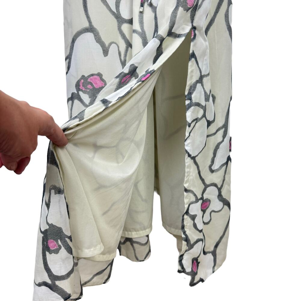 LOFT Gray Beige Neutral Floral Spaghetti Strap Cinch Waist Casual Maxi Dress - Picture 6 of 8